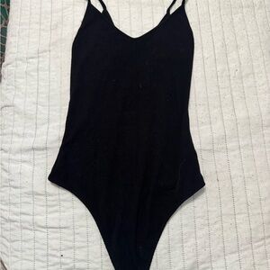 American Eagle Outfitters Black Ribbed V-Neck Bodysuit